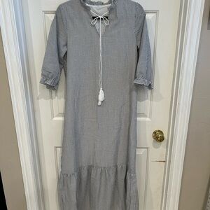 Striped Midi Dress with Tassel Tie